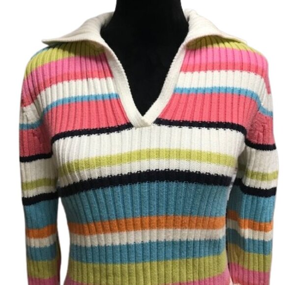 Vintage Tommy Hilfiger Ribbed Striped Sweater Medium Preppy Y2K Retro Pullo - Picture 4 of 10